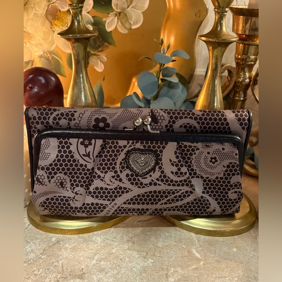 Brighton Elegant Kisslock Women's Clutch/Wallet beige/brown with silver hardware - Picture 1 of 11